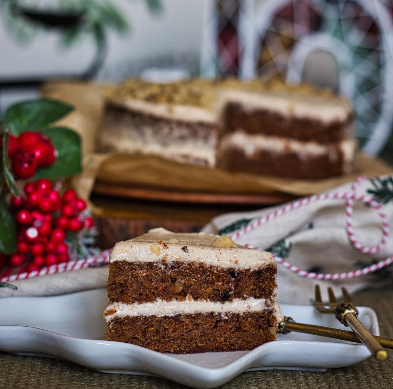 Sourdough carrot walnut cake with frosting