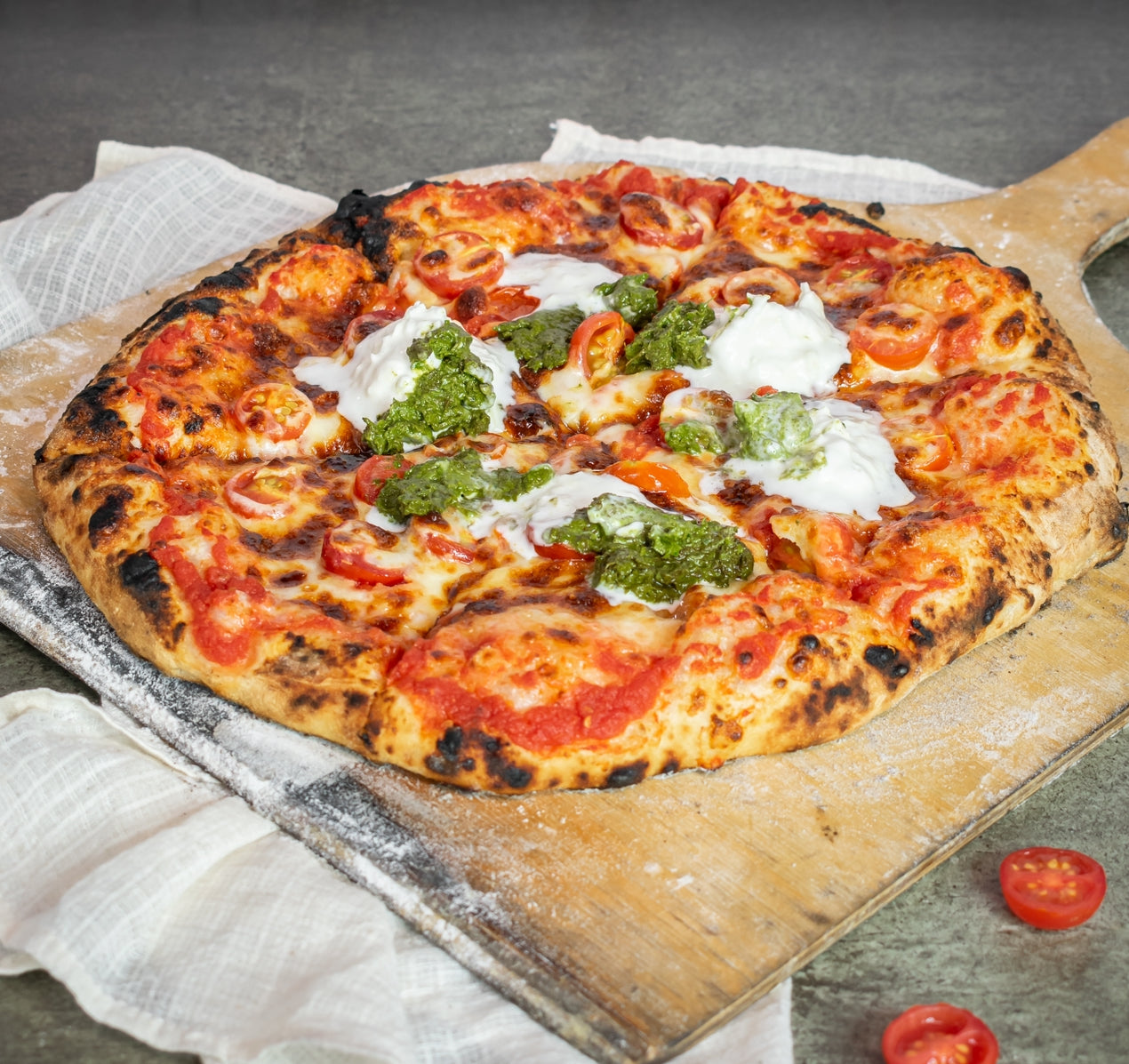 Pesto burrata pizza